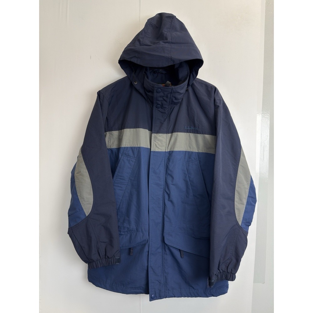 Vintage LL Bean Men's Size S Blue Zip Jacket Anorak Hidden Hood No Liner WV85